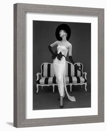 Model in John Cavanagh's Strapless Evening Gown, Spring 1957-John French-Framed Giclee Print