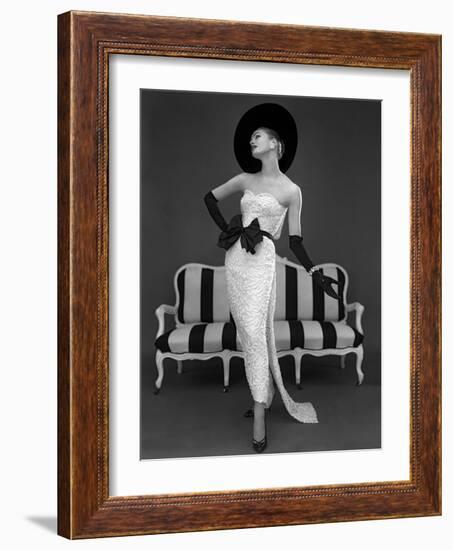 Model in John Cavanagh's Strapless Evening Gown, Spring 1957-John French-Framed Giclee Print