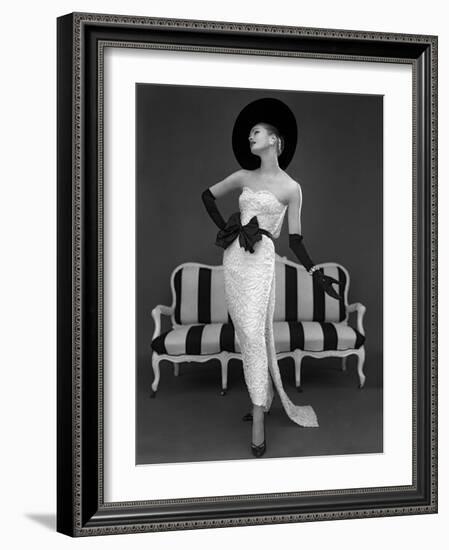 Model in John Cavanagh's Strapless Evening Gown, Spring 1957-John French-Framed Giclee Print