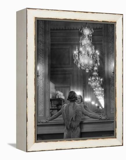 Model in Ostrich Feather Trimmed Gown Pausing to Regard Herself in Grand Mirror of Molyneux Atelier-Alfred Eisenstaedt-Framed Premier Image Canvas