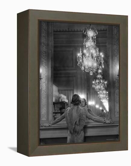 Model in Ostrich Feather Trimmed Gown Pausing to Regard Herself in Grand Mirror of Molyneux Atelier-Alfred Eisenstaedt-Framed Premier Image Canvas