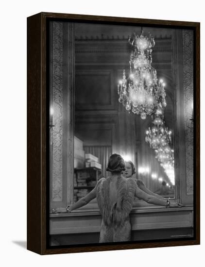 Model in Ostrich Feather Trimmed Gown Pausing to Regard Herself in Grand Mirror of Molyneux Atelier-Alfred Eisenstaedt-Framed Premier Image Canvas