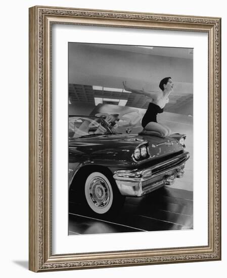 Model Jean Littleton in Swimsuit, Posing as Hood Ornament on the Front of a New de Soto Convertible-Walter Sanders-Framed Photographic Print