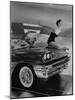 Model Jean Littleton in Swimsuit, Posing as Hood Ornament on the Front of a New de Soto Convertible-Walter Sanders-Mounted Photographic Print