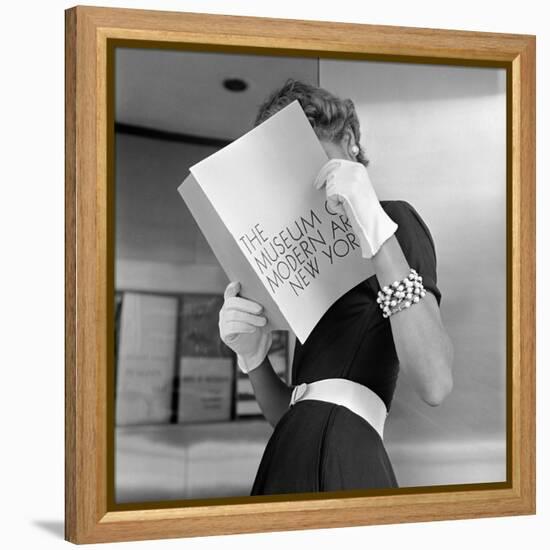 Model Jean Patchett Modeling Cheap White Touches That Set Off Expensive Black Dress-Nina Leen-Framed Premier Image Canvas