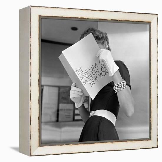 Model Jean Patchett Modeling Cheap White Touches That Set Off Expensive Black Dress-Nina Leen-Framed Premier Image Canvas