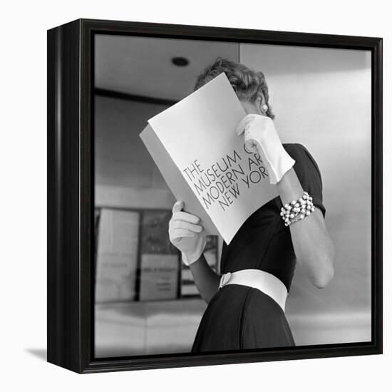Model Jean Patchett Modeling Cheap White Touches That Set Off Expensive Black Dress-Nina Leen-Framed Premier Image Canvas