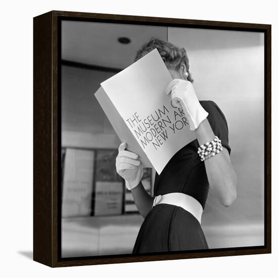 Model Jean Patchett Modeling Cheap White Touches That Set Off Expensive Black Dress-Nina Leen-Framed Premier Image Canvas