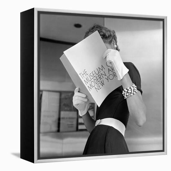 Model Jean Patchett Modeling Cheap White Touches That Set Off Expensive Black Dress-Nina Leen-Framed Premier Image Canvas