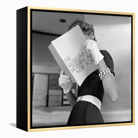 Model Jean Patchett Modeling Cheap White Touches That Set Off Expensive Black Dress-Nina Leen-Framed Premier Image Canvas