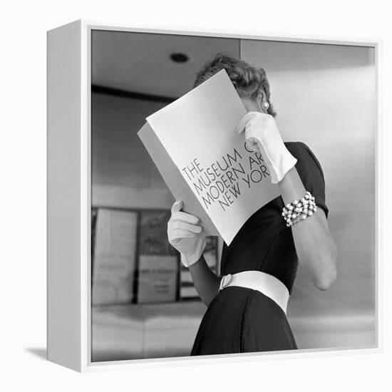 Model Jean Patchett Modeling Cheap White Touches That Set Off Expensive Black Dress-Nina Leen-Framed Premier Image Canvas