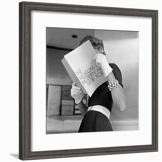 Model Jean Patchett Modeling Cheap White Touches That Set Off Expensive Black Dress-Nina Leen-Framed Premium Photographic Print