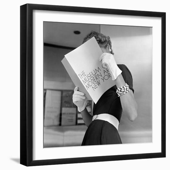 Model Jean Patchett Modeling Cheap White Touches That Set Off Expensive Black Dress-Nina Leen-Framed Premium Photographic Print