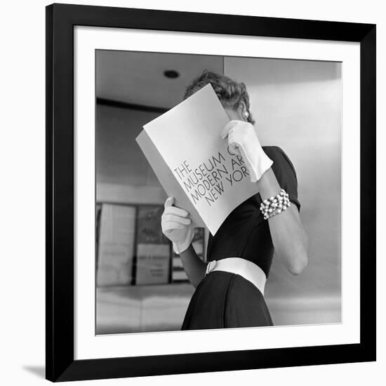 Model Jean Patchett Modeling Cheap White Touches That Set Off Expensive Black Dress-Nina Leen-Framed Premium Photographic Print