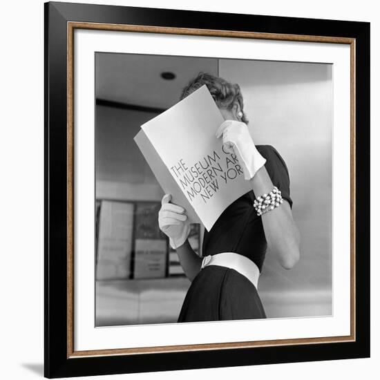 Model Jean Patchett Modeling Cheap White Touches That Set Off Expensive Black Dress-Nina Leen-Framed Premium Photographic Print