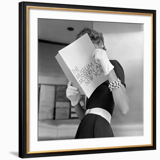 Model Jean Patchett Modeling Cheap White Touches That Set Off Expensive Black Dress-Nina Leen-Framed Premium Photographic Print