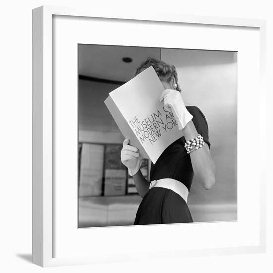 Model Jean Patchett Modeling Cheap White Touches That Set Off Expensive Black Dress-Nina Leen-Framed Photographic Print