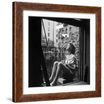 Model Jean Patchett on Fire Escape of Ford Modeling Agency, New York, New York, 1941-Nina Leen-Framed Photographic Print