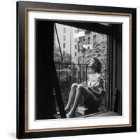 Model Jean Patchett on Fire Escape of Ford Modeling Agency, New York, New York, 1941-Nina Leen-Framed Photographic Print
