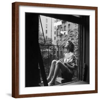Model Jean Patchett on Fire Escape of Ford Modeling Agency, New York, New York, 1941-Nina Leen-Framed Photographic Print