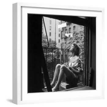 Model Jean Patchett on Fire Escape of Ford Modeling Agency, New York, New York, 1941-Nina Leen-Framed Photographic Print