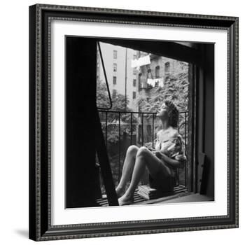 Model Jean Patchett on Fire Escape of Ford Modeling Agency, New York, New York, 1941-Nina Leen-Framed Photographic Print