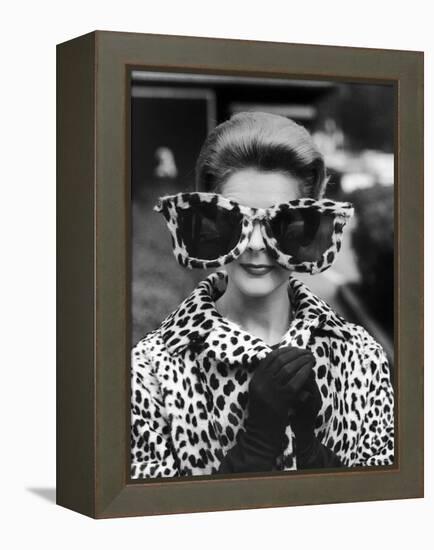 Model June Pickney Sporting Leopard Fur Coat and Huge Leopard Fur Rimmed Sunglasses-Stan Wayman-Framed Premier Image Canvas