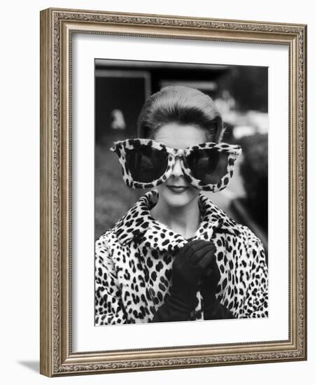 Model June Pickney Sporting Leopard Fur Coat and Huge Leopard Fur Rimmed Sunglasses-Stan Wayman-Framed Photographic Print