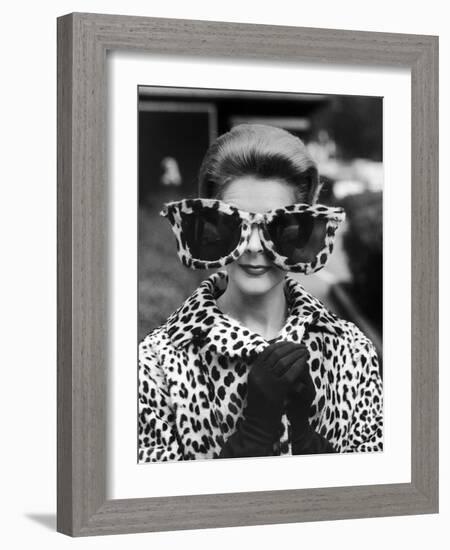 Model June Pickney Sporting Leopard Fur Coat and Huge Leopard Fur Rimmed Sunglasses-Stan Wayman-Framed Photographic Print