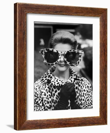 Model June Pickney Sporting Leopard Fur Coat and Huge Leopard Fur Rimmed Sunglasses-Stan Wayman-Framed Photographic Print