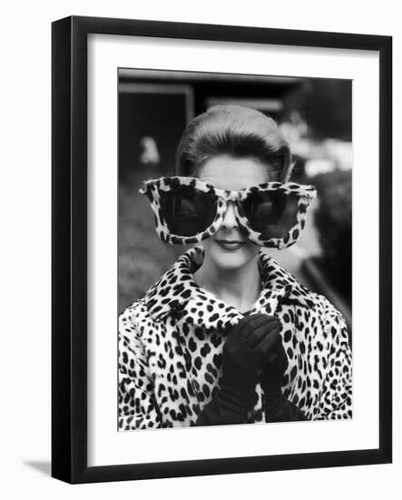 Model June Pickney Sporting Leopard Fur Coat and Huge Leopard Fur Rimmed Sunglasses-Stan Wayman-Framed Photographic Print