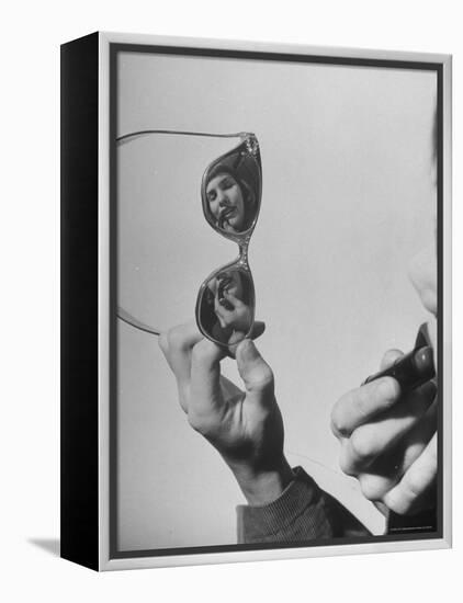 Model Lilly Fernandez Using Sunglasses as a Mirror-Martha Holmes-Framed Premier Image Canvas