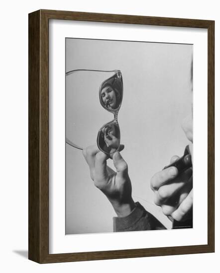 Model Lilly Fernandez Using Sunglasses as a Mirror-Martha Holmes-Framed Photographic Print