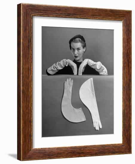 Model Modeling Elbow Length Gloves-Nina Leen-Framed Photographic Print