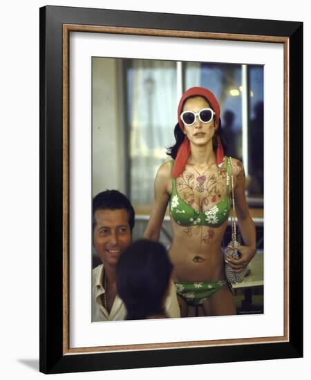 Model Naty Abascal Wearing Bikini, Showing Off Designs on Chest and Stomach at Paradise Islands-Bill Eppridge-Framed Photographic Print