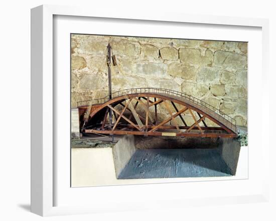 Model of a Swing Bridge Made from One of Leonardo's Drawings-Leonardo da Vinci-Framed Giclee Print