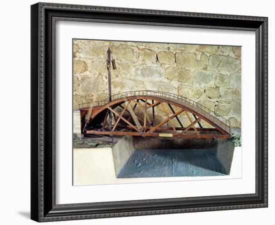 Model of a Swing Bridge Made from One of Leonardo's Drawings-Leonardo da Vinci-Framed Giclee Print