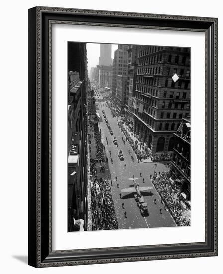 Model of Plane on Float in "New York at War" Independence Day Parade Up Fifth Avenue-Andreas Feininger-Framed Photographic Print