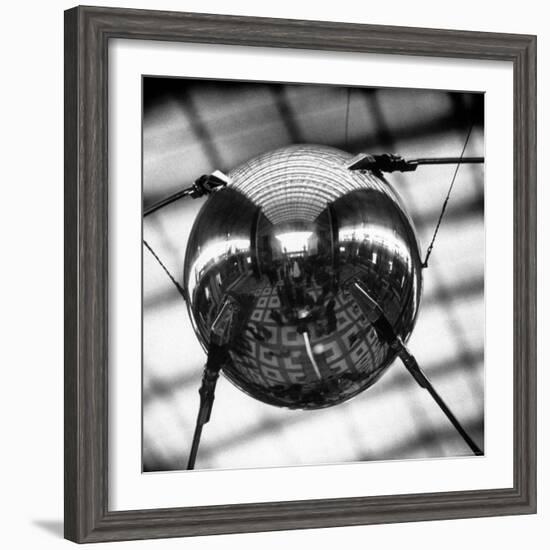 Model of Russian Satellite Sputnik I on Display at the Soviet Pavilion During the 1958 World's Fair-Michael Rougier-Framed Photographic Print