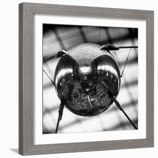 Model of Russian Satellite Sputnik I on Display at the Soviet Pavilion During the 1958 World's Fair-Michael Rougier-Framed Photographic Print