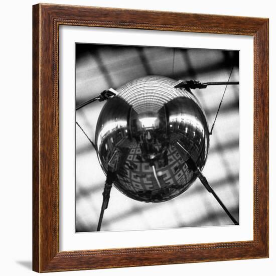 Model of Russian Satellite Sputnik I on Display at the Soviet Pavilion During the 1958 World's Fair-Michael Rougier-Framed Photographic Print