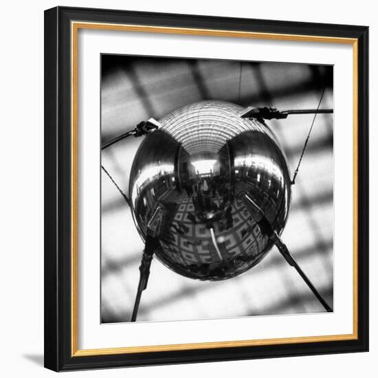 Model of Russian Satellite Sputnik I on Display at the Soviet Pavilion During the 1958 World's Fair-Michael Rougier-Framed Photographic Print