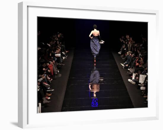 Model on the Catwalk, Displaying a Creation by Fashion Designer Lea Seong During China Fashion Week-null-Framed Photographic Print