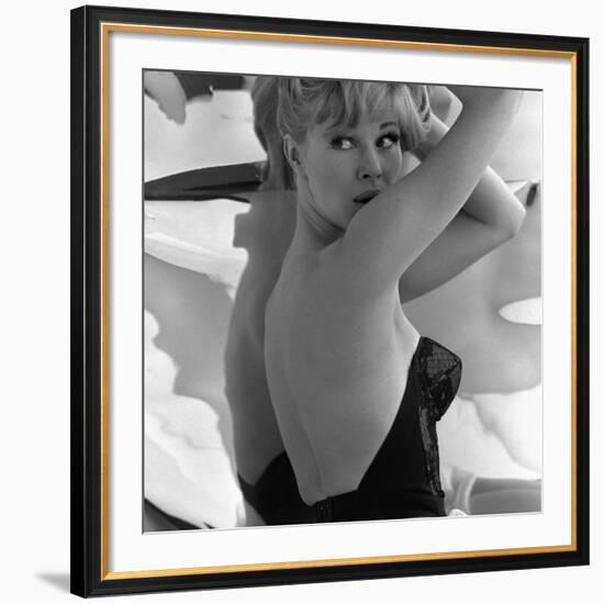 Model Posing in a Bustier, 1960-John French-Framed Giclee Print