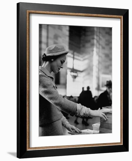 Model Posing in a Train Station in a Tweed Suit-Gordon Parks-Framed Photographic Print