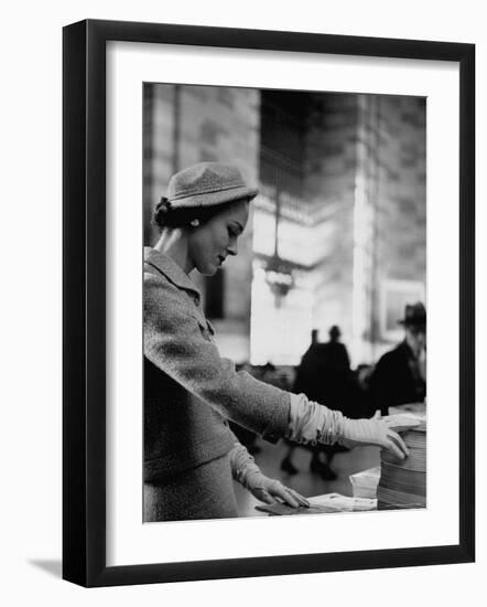 Model Posing in a Train Station in a Tweed Suit-Gordon Parks-Framed Photographic Print