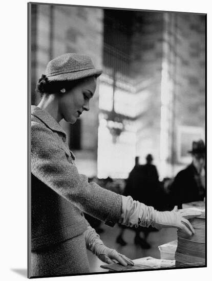 Model Posing in a Train Station in a Tweed Suit-Gordon Parks-Mounted Photographic Print