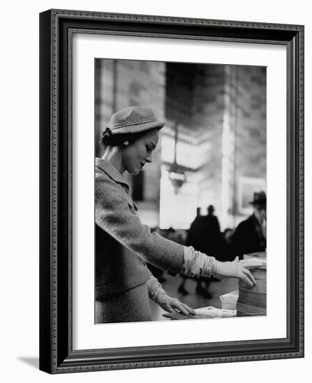 Model Posing in a Train Station in a Tweed Suit-Gordon Parks-Framed Photographic Print