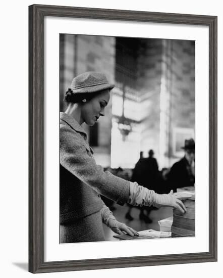 Model Posing in a Train Station in a Tweed Suit-Gordon Parks-Framed Photographic Print
