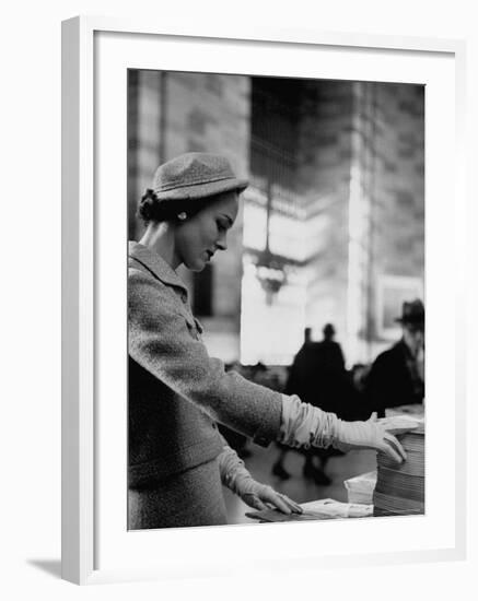 Model Posing in a Train Station in a Tweed Suit-Gordon Parks-Framed Photographic Print